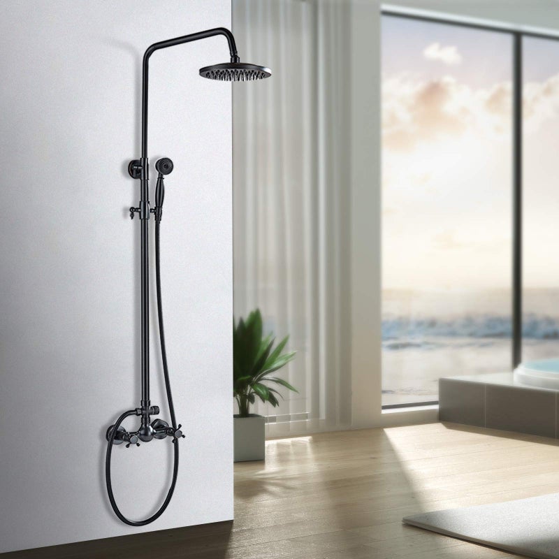 NeierThodore Luxury ORB Bathroom Shower Faucet Dual Handles Wall-Mounted Shower Mixer Taps 8" Rainfall Shower Head Ceramic Handheld Sprayer Oil Rubbed Bronze - Image 3